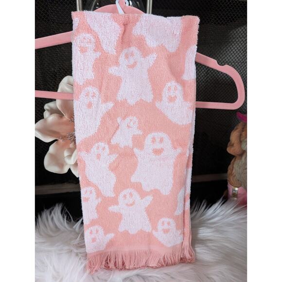 Casaba Pink Halloween Ghost Kitchen Dish Towel Set NWT Boo | Fringe - Picture 2 of 3